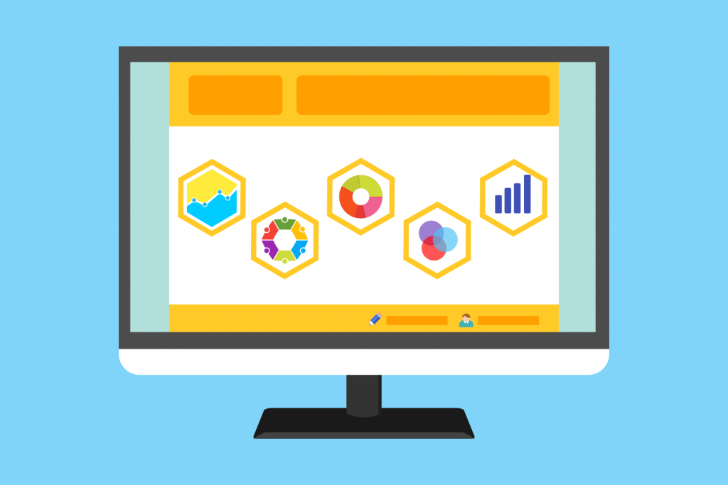 Graphic of desktop display reporting on ROI and ROAS